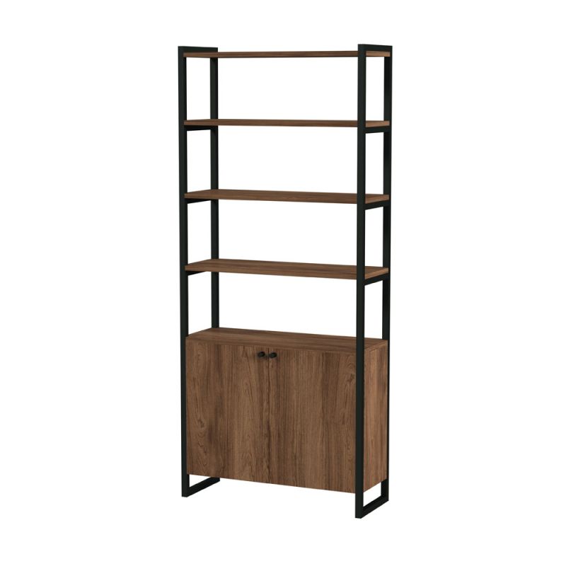 Butler Specialty Company - Drake 73 in. H x 32 in. W Wood & Metal Two Door Bookcase Etagere, Medium Brown - 5575421