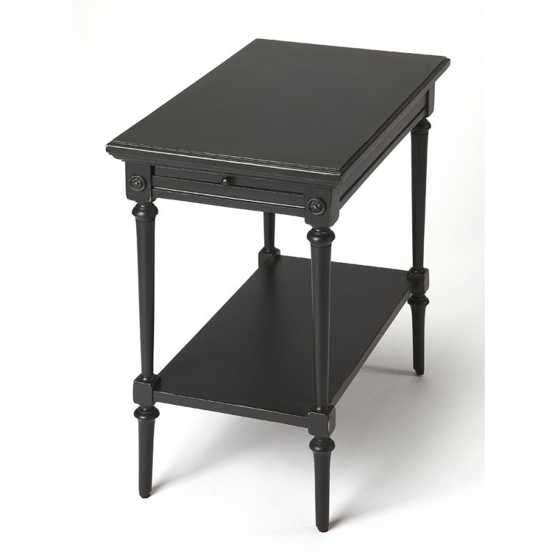 Butler Specialty Company - Easterbrook 14 in. Rectangular Wood End Table with Pull-out Tray and Lower Shelf, Black - 9355295