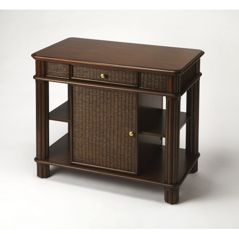 Butler Specialty Company - Falmouth 36 in. H x 41 in. W Rattan 1 Drawer 1 Door Kitchen Storage Island, Dark Brown - 9369399