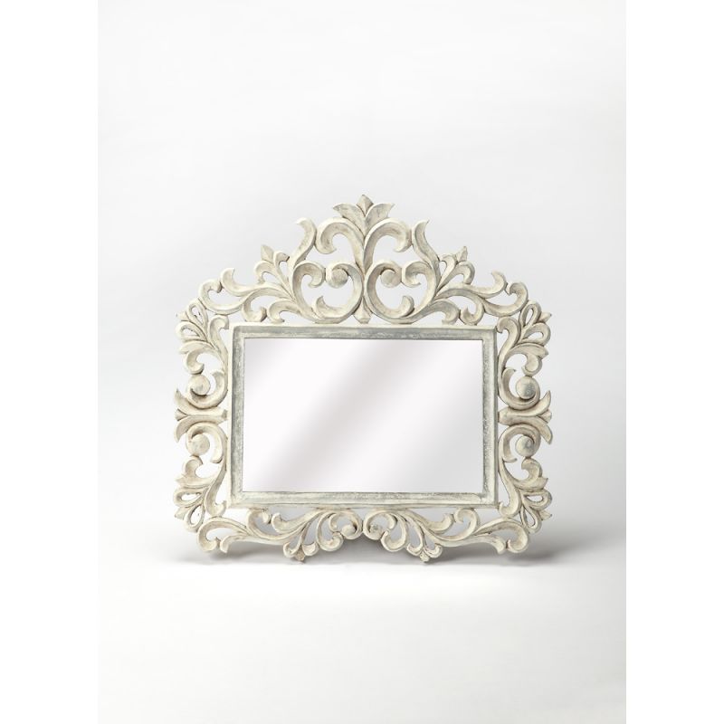 Butler Specialty Company - Favart 21.75 in. H x 22.5 in. W Rectangular Mirror & Wood Carved Accent Wall Mirror, White - 3681290