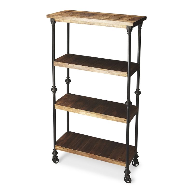 Butler Specialty Company - Fontainebleau 31.5 in. W Rectangular Metal & Wood 4 Tier Industrial Chic Bookcase with Casters, Multi-Color - 2703290