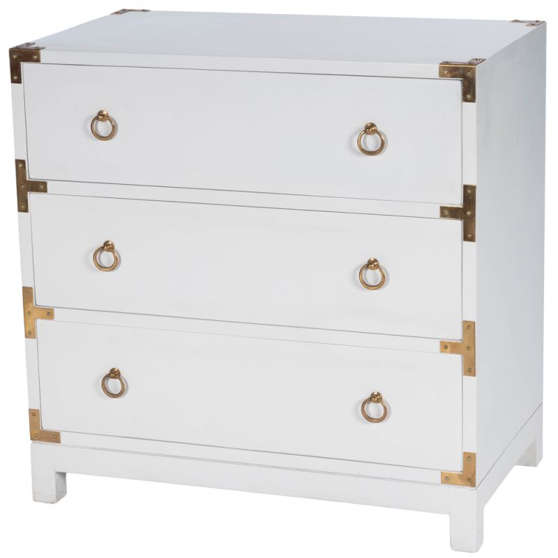 Butler Specialty Company - Campaign - Forster 28 in. W Rectangular Wood Campaign 3 Drawer Dresser, White - 9337304