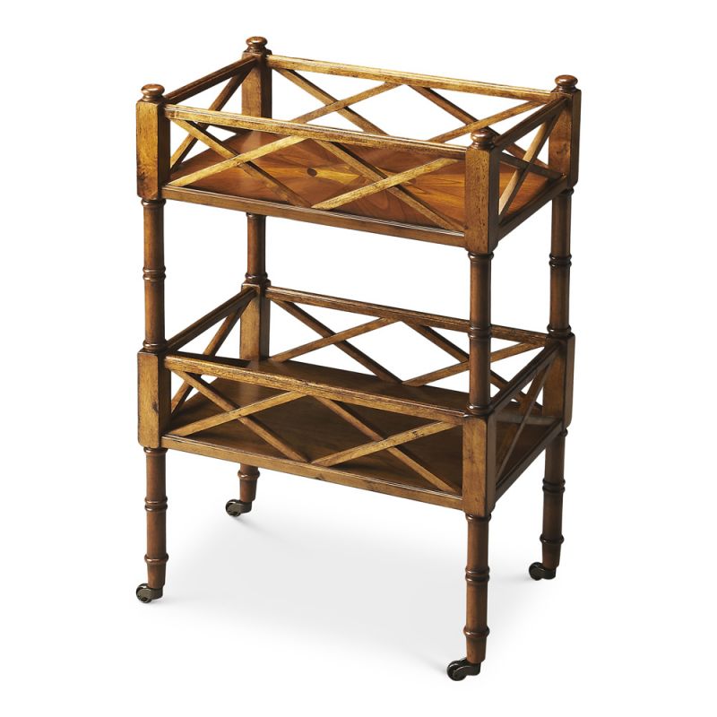 Butler Specialty Company - Foster 19 in. W Rectangular Wood 2 Tier Bar Cart, Medium Brown - 1565101