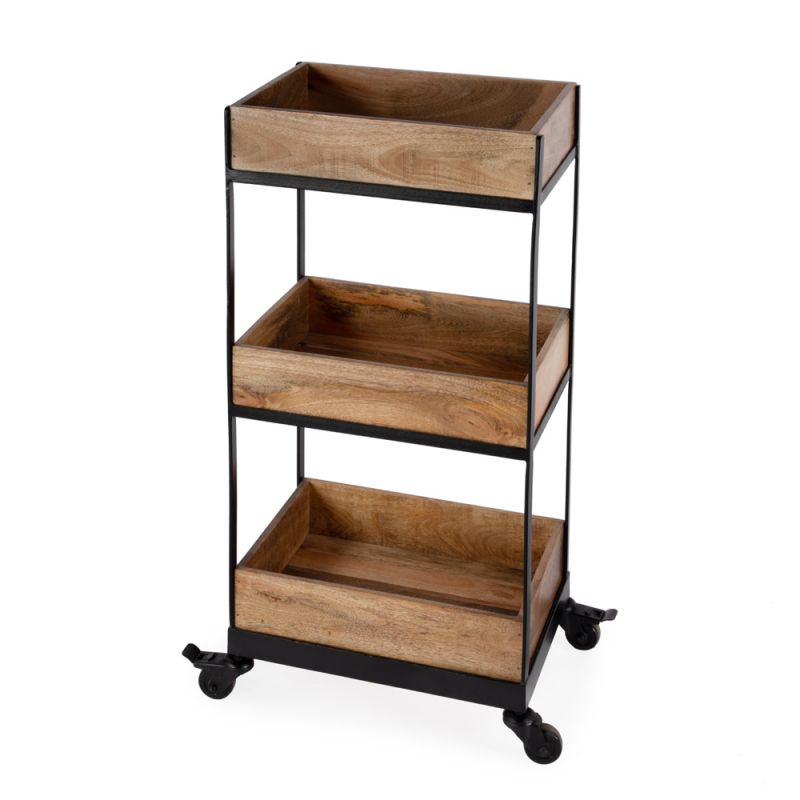 Butler Specialty Company - Fulham 16.5 in. W Wood & Metal Rustic 3 Tier Serving Cart with Casters, Light Brown - 5685330