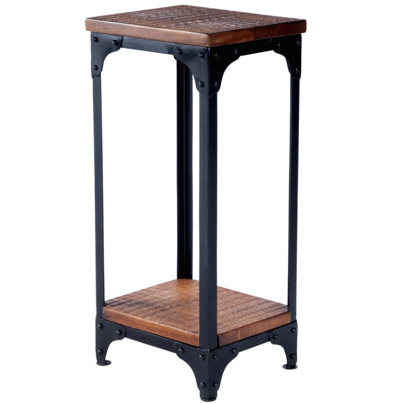 Butler Specialty Company - Gandolph 29 in. H Rectangular Metal & Wood Industrial Chic Pedestal Stand, Medium Brown - 2874120