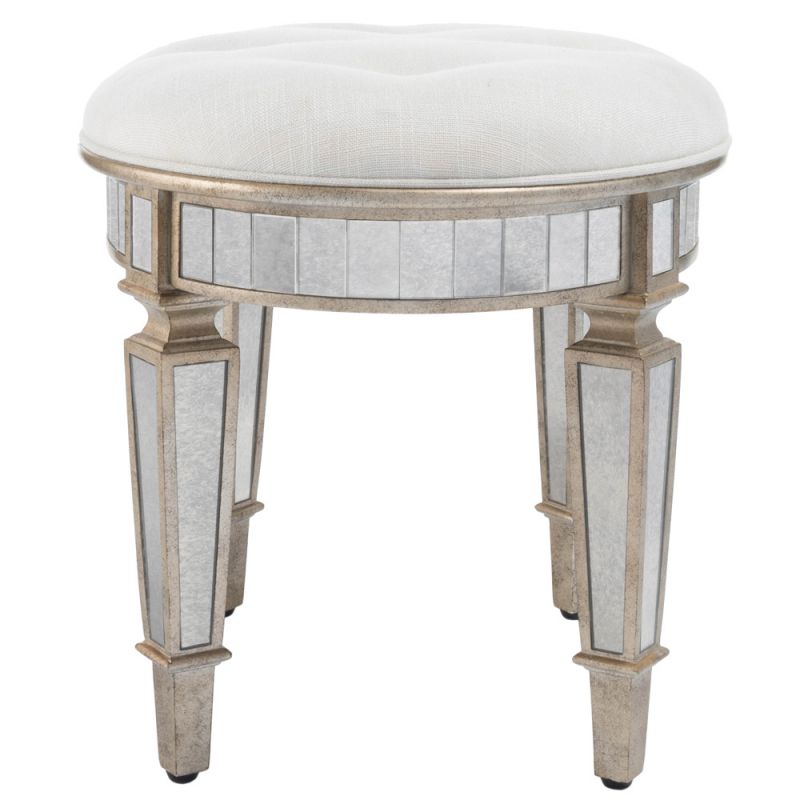 Butler Specialty Company - Garbo 24 in. W Oval Upholstered Seat & Mirrored Vanity Stool, Silver - 3630146