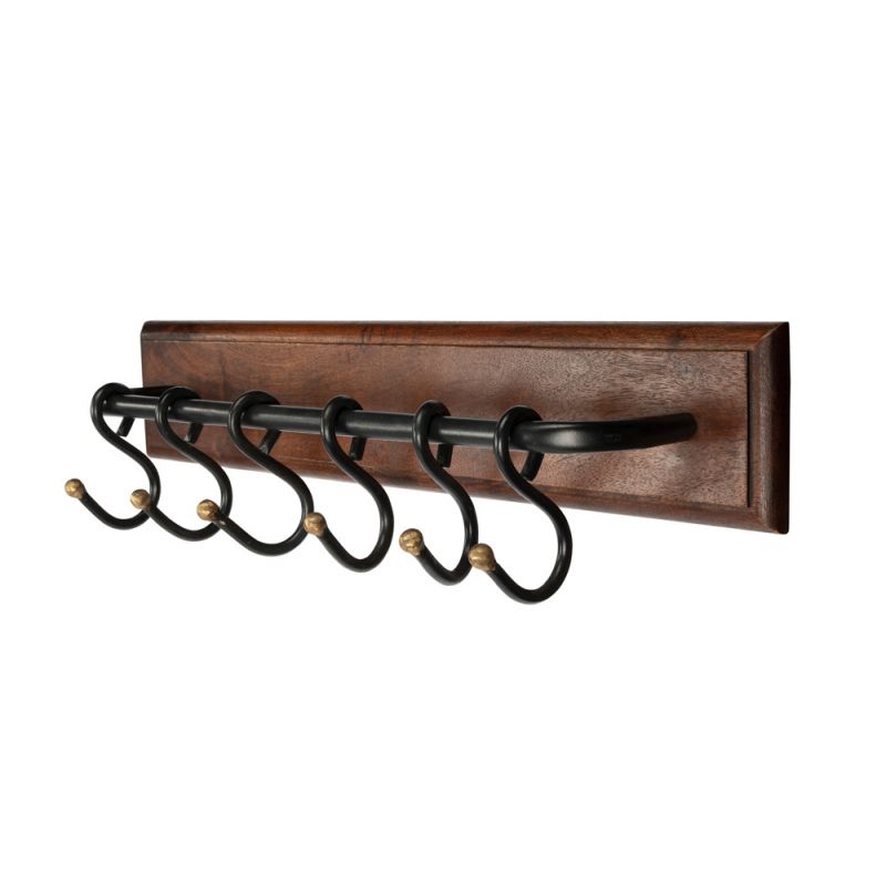 Butler Specialty Company - Hors D'oeuvres - Glendo 23.5 in. W Rectangular Iron & Wood 6 Hook Wall Coat Rack, Medium Brown - 3366016