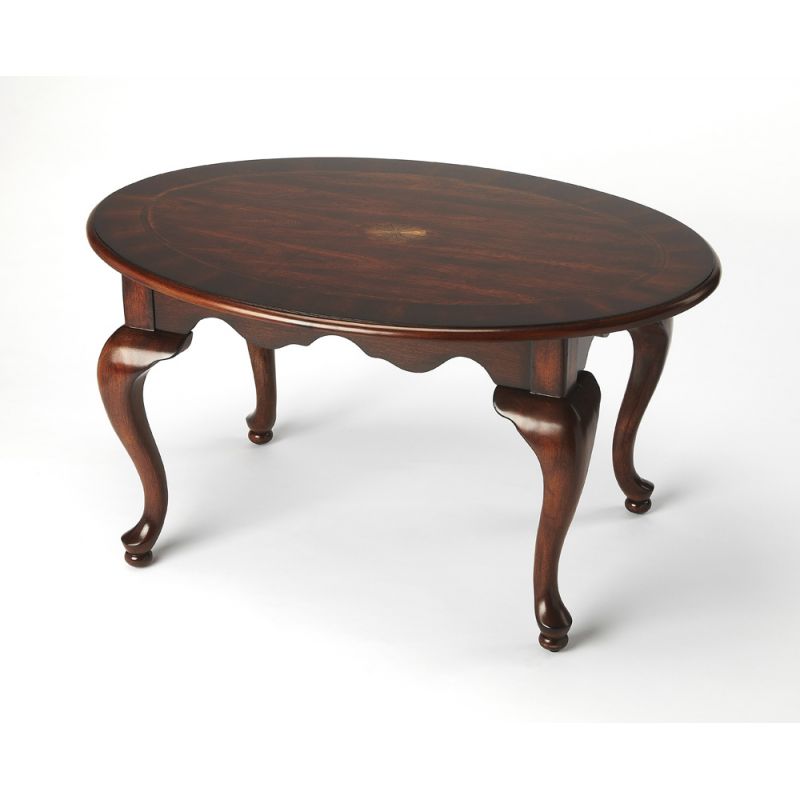 Butler Specialty Company - Grace 38 in. W Oval Wood 4 Leg Coffee Table, Dark Brown - 3012024