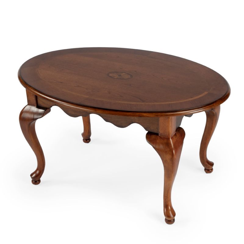 Butler Specialty Company - Grace 38 in. W Oval Wood 4 Leg Coffee Table, Medium Brown - 3012101