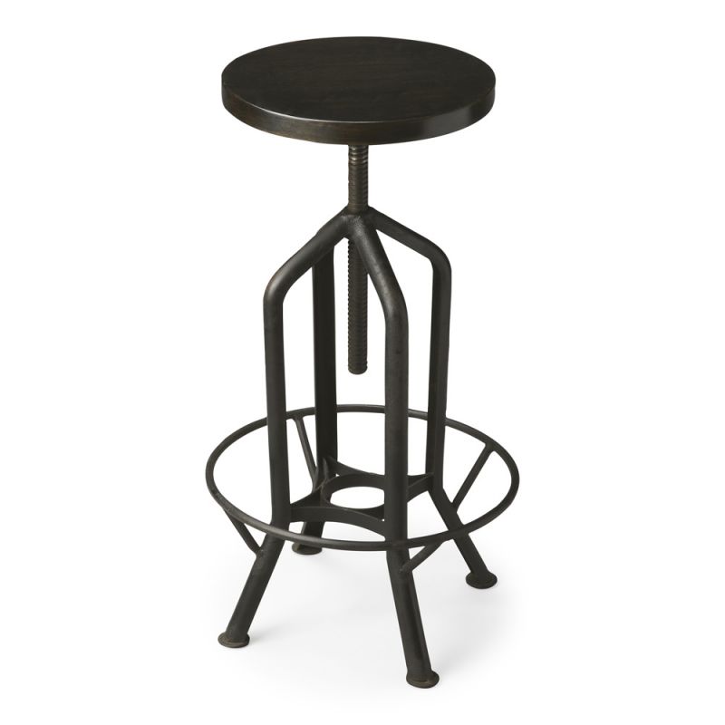 Butler Specialty Company - Hampton 24-39 in. H Adjustable Height Metal & Wood Swivel Backless Bar Stool, Black - 2883025