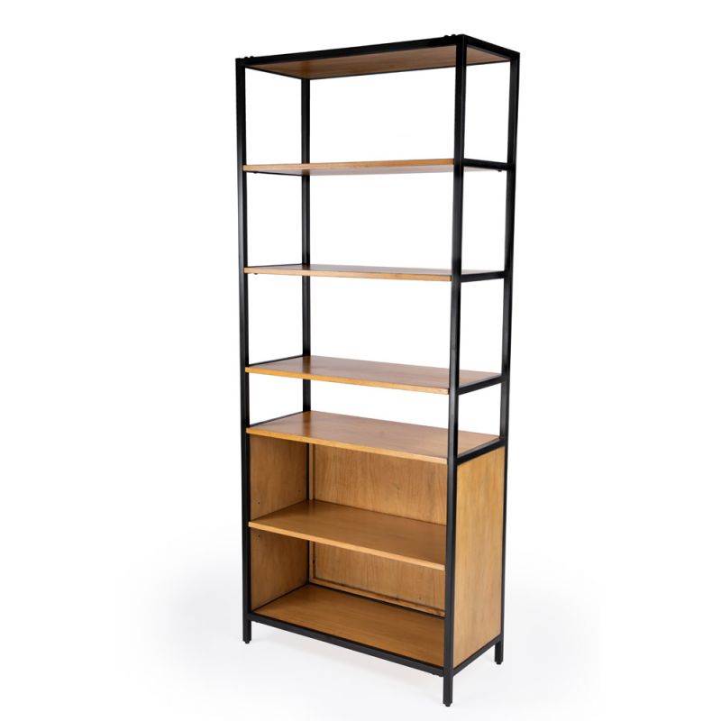 Butler Specialty Company - Hans 84.25 in. H x 35.25 in. W Wood & Metal Etagere Bookcase with Open Shelving, Light Brown - 5554419