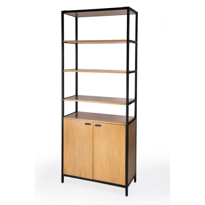 Butler Specialty Company - Hans 84.25 in. H x 35.24 in. W Wood & Metal Open & Closed Shelf Etagere Bookcase, Light Brown - 5555419