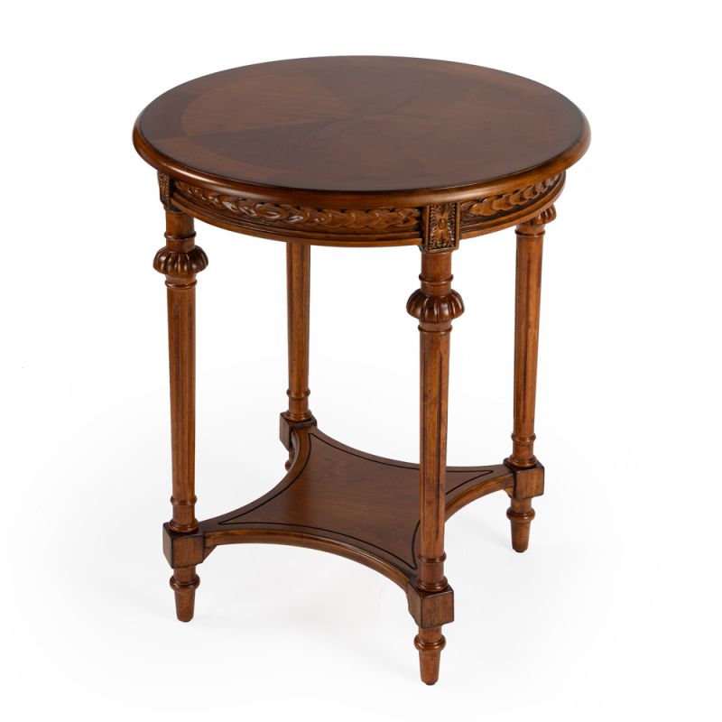 Butler Specialty Company - Hellinger 24 in. W Round Wood End Table with Lower Shelf, Medium Brown - 6162101