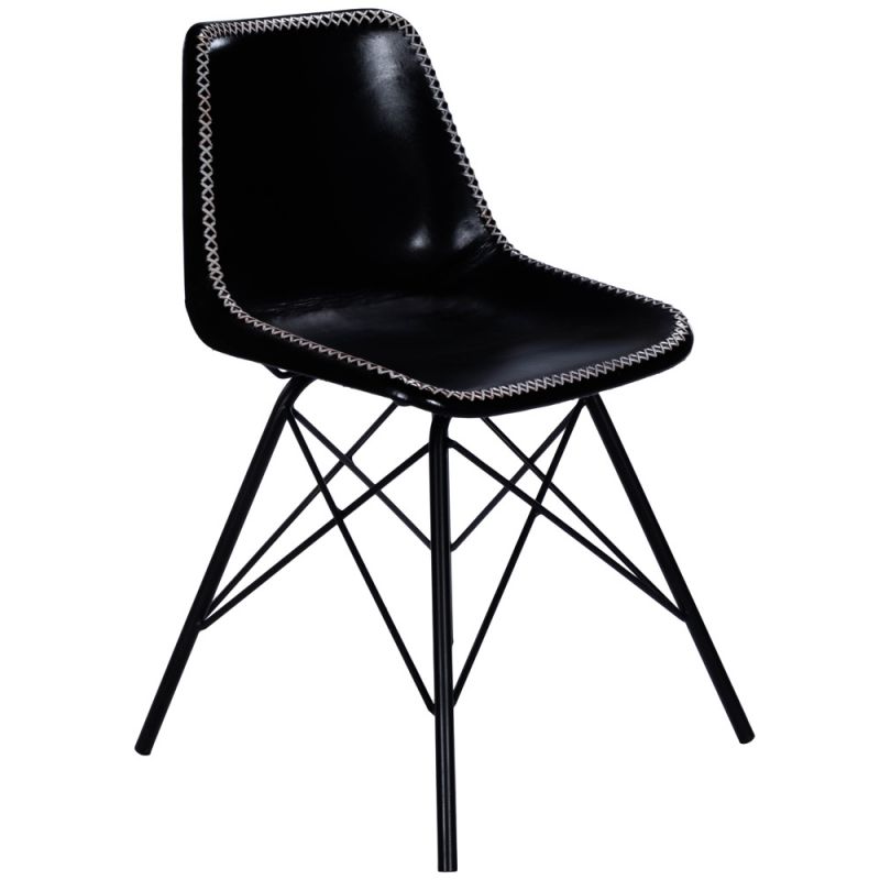 Butler Specialty Company - Inland 18 in. Seat Height Upholstered Leather & Metal Side Chair with Back, Black - 3673034