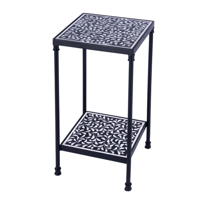 Butler Specialty Company - Lana 11.75 in. W Square Bone Inlay & Metal Side Table, Black/White - 5785318