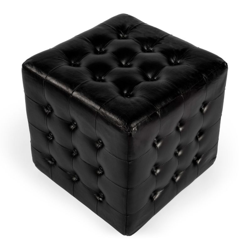 Butler Specialty Company - Leon 18 in. W Square Leather Cube Ottoman, Black - 6165034