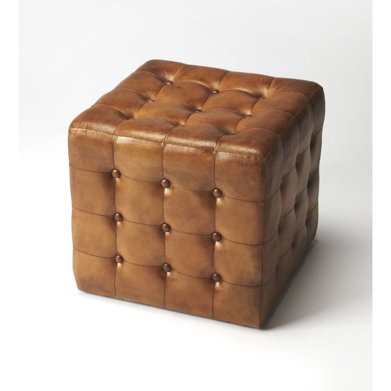 Butler Specialty Company - Leon 18 in. W Square Leather Cube Ottoman, Medium Brown - 6165344