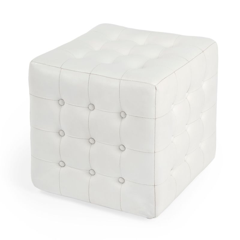 Butler Specialty Company - Leon 18 in. W Square Leather Cube Ottoman, White - 6165411