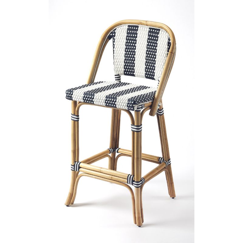 Butler Specialty Company - Lila 28 in. Seat Height Rattan Bar Height Stool with Back & Footrest, Blue - 3715291