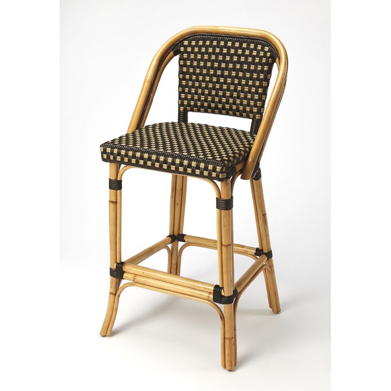 Butler Specialty Company - Lila 28 in. Seat Height Rattan Bar Height Stool with Back & Footrest, Dark Brown - 3715398