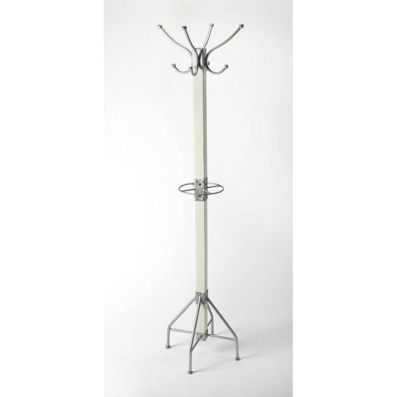 Butler Specialty Company - Logan Square 74 in. H Rustic Metal & Wood Costumer/Coat Tree, Silver, White - 2059297