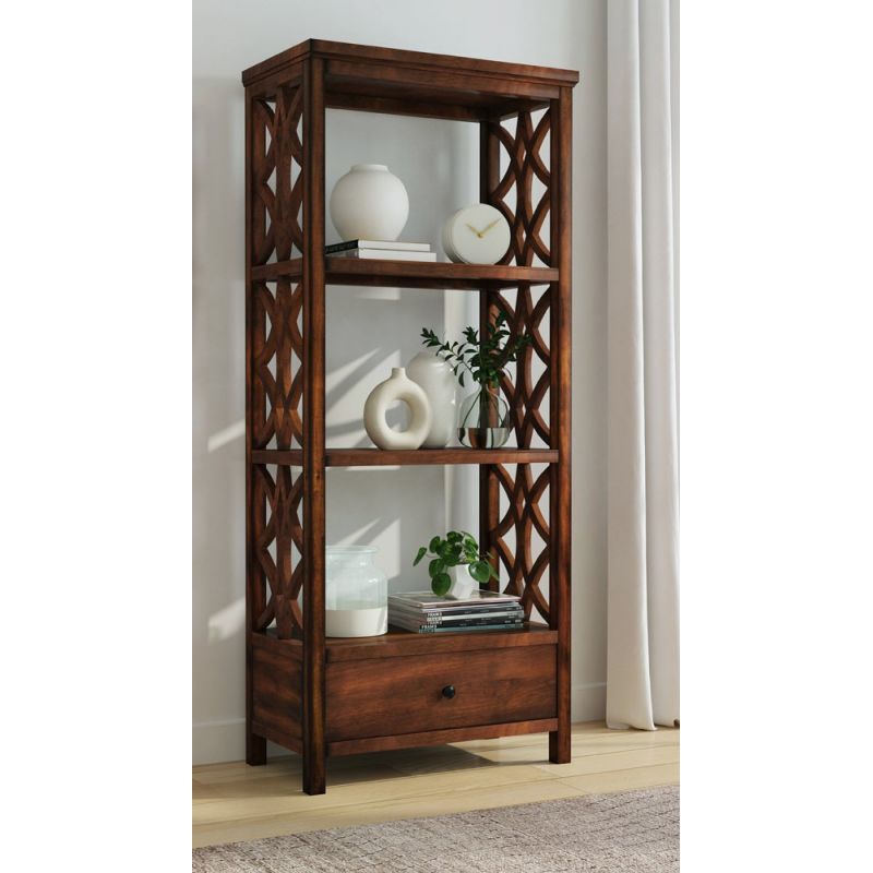 Butler Specialty Company - Lorena 70 in. H x 30 in. W Wood 3 Tier Etagere Bookcase with Storage Drawer, Medium Brown - 5693011