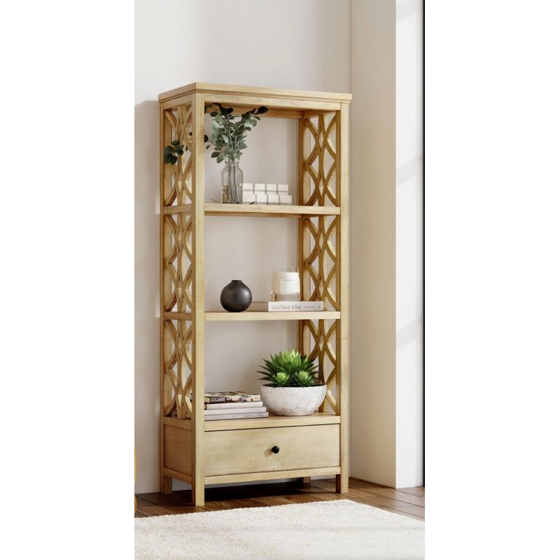 Butler Specialty Company - Lorena 70 in. H x 30 in. W Wood 3 Tier Etagere Bookcase with Storage Drawer, Beige - 5693424