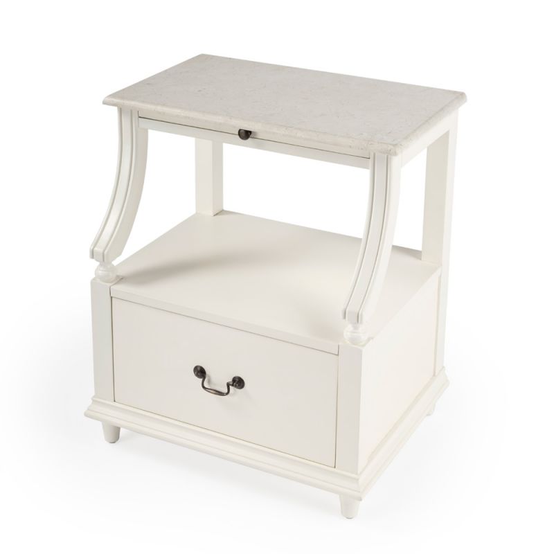 Butler Specialty Company - Mabel 24 in. W Rectangular Marble & Wood 1 Drawer Nightstand, White - 5519288