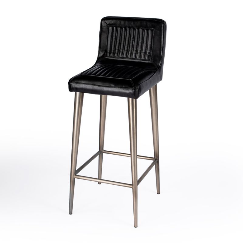 Butler Specialty Company - Maxwell 32 in. Seat Height Leather & Metal Bar Height Stool with Low Back & Footrest, Black - 4347034