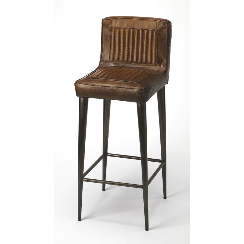 Butler Specialty Company - Maxwell 32 in. Seat Height Leather & Metal Bar Height Stool with Low Back & Footrest, Dark Brown - 4347344