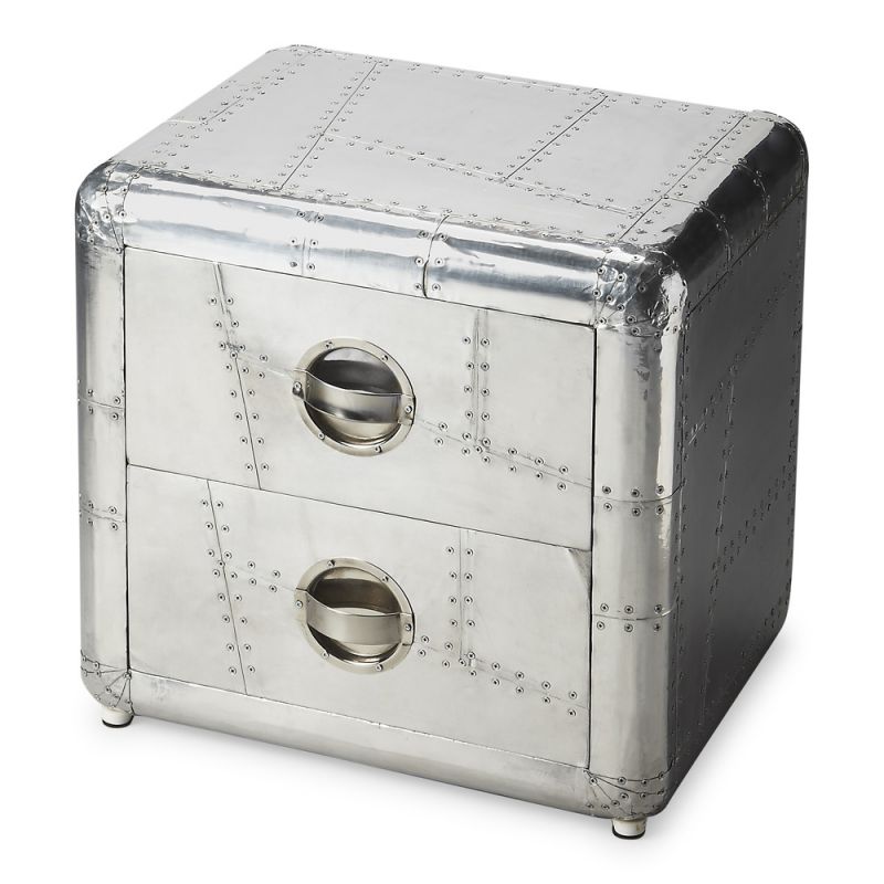 Butler Specialty Company - Midway Aviator - Midway 20 in. W Rectangular Metal & Wood Aviator Themed Side Table, Silver - 2537025