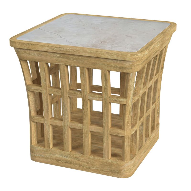 Butler Specialty Company - Monhegan Indoor/Outdoor 25.25 in. W Square Marble & Teak End Table, Light Brown - 5665436