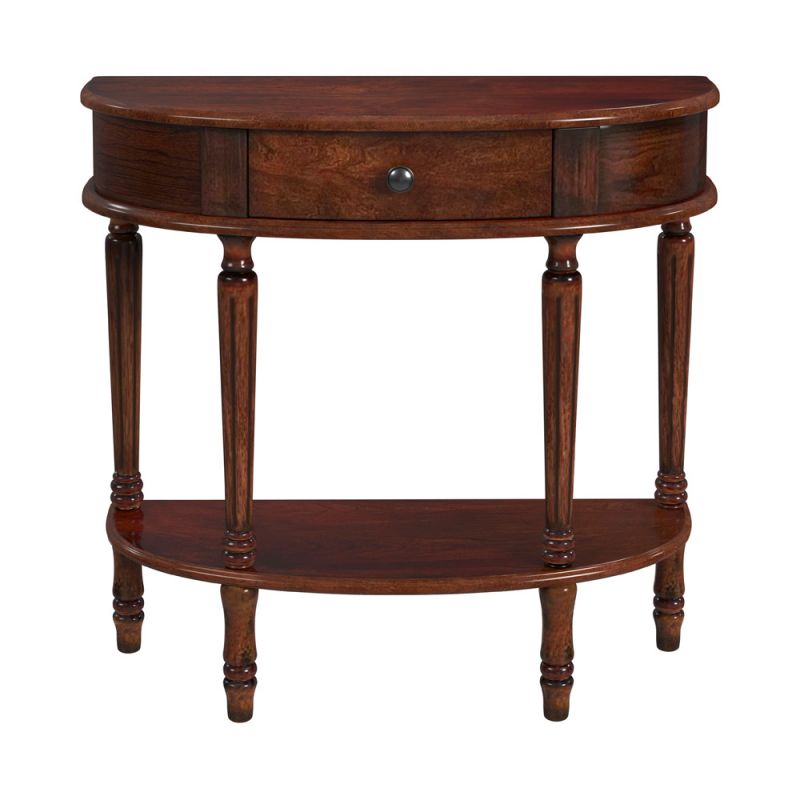 Butler Specialty Company - Mozart 31.5 in. W Demilune Hand Painted Wood 1 Drawer Console Table, Dark Brown - 667024