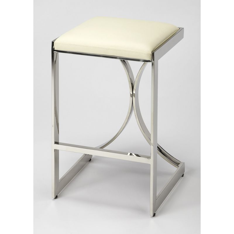 Butler Specialty Company - Natalya 24 in. Seat Height Faux Leather & Metal Backless Counter Height Stool with Footrest, Silver - 4463220