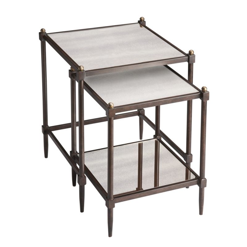 Butler Specialty Company - Peninsula Mirror & Metal Set of 2 Nesting Tables, Gray - 3047025