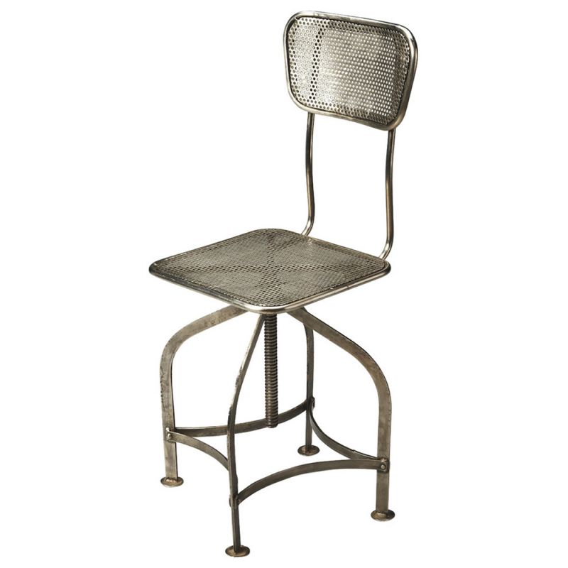 Butler Specialty Company - Pershing Metal Adjustable Height Industrial Chic Swivel Chair with Back, Gray - 2553025