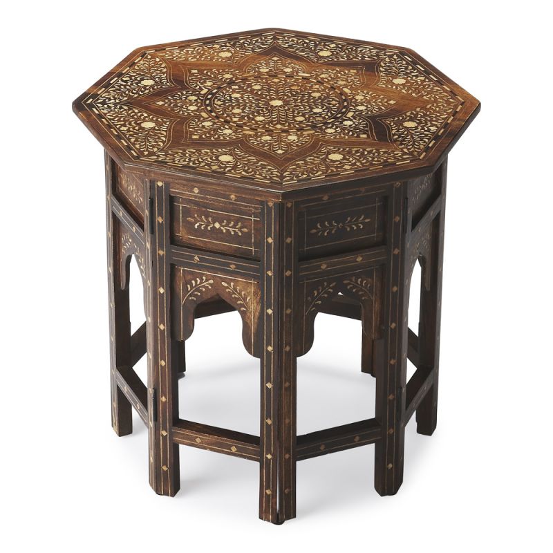 Butler Specialty Company - Rashmi 20 in. W Octagonal Bone Inlay & Wood Side Table, Medium Brown - 3596338