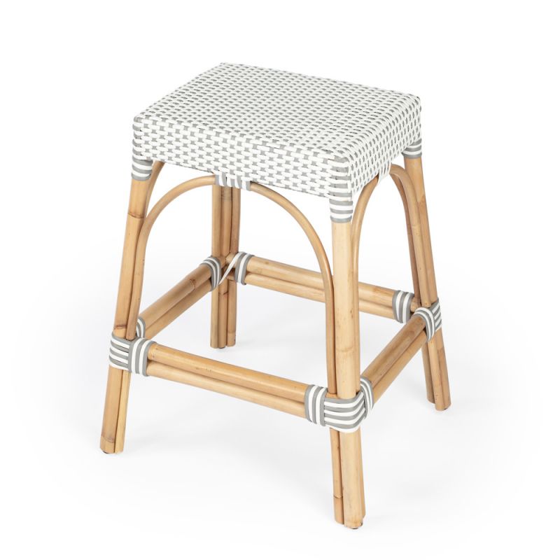 Butler Specialty Company - Robias 24.5 in. Seat Height Rectangular Rattan Backless Counter Height Stool, Gray and White Dot - 5513266