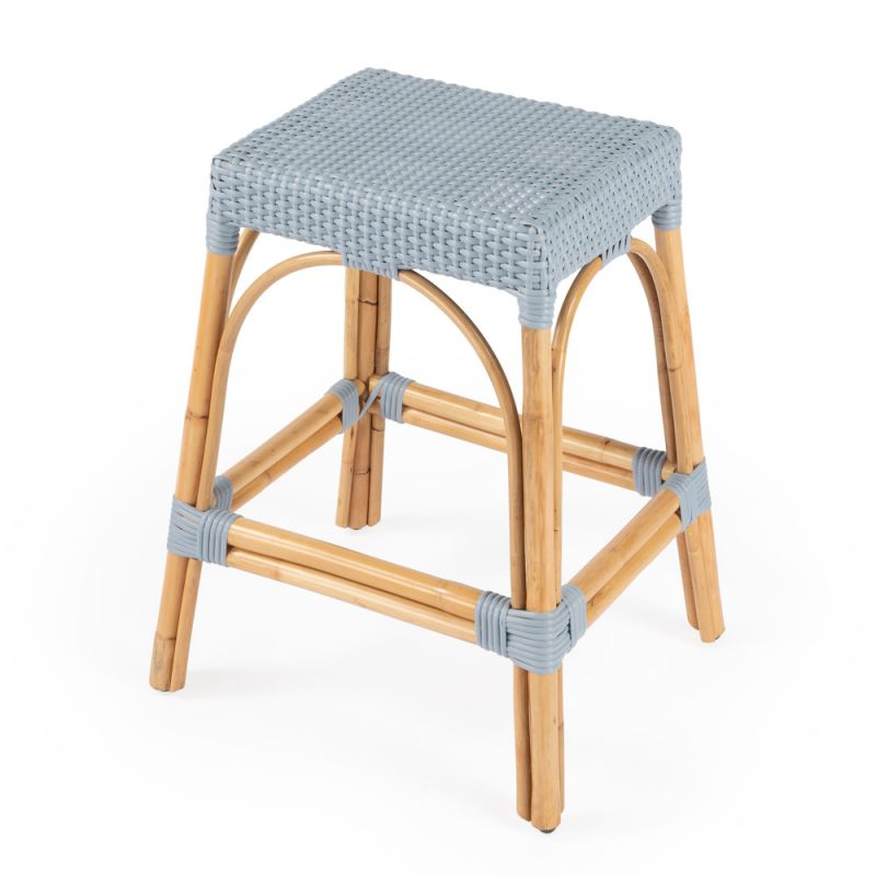 Butler Specialty Company - Robias 24.5 in. Seat Height Rectangular Rattan Backless Counter Height Stool, Baby Blue - 5513341