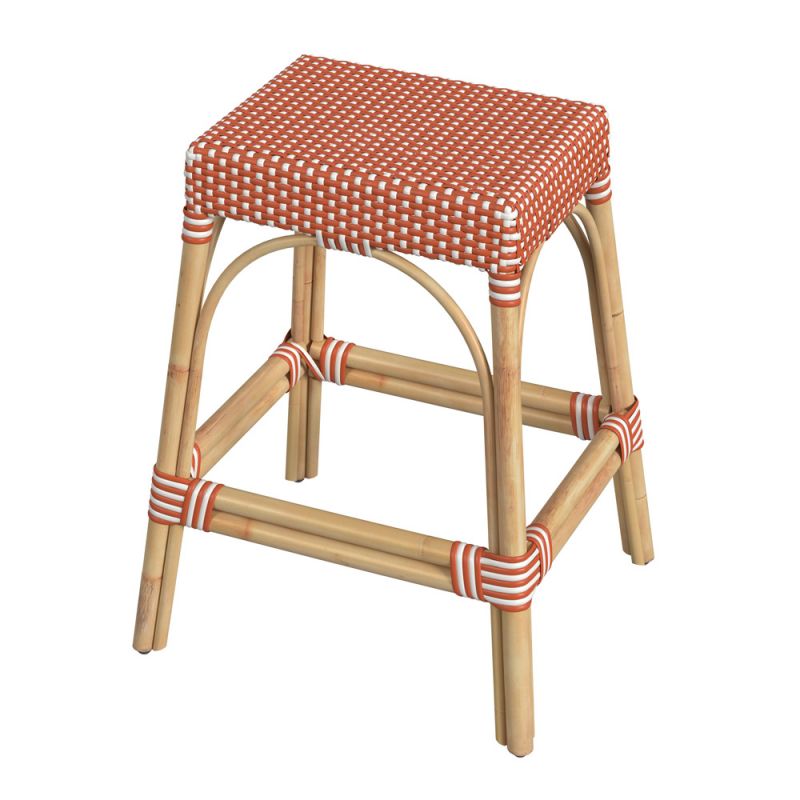 Butler Specialty Company - Robias 24.5 in. Seat Height Rectangular Rattan Backless Counter Height Stool, Orange and White Dot - 5513427