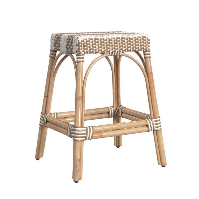 Butler Specialty Company - Robias 24.5 in. Seat Height Rectangular Rattan Backless Counter Height Stool, Tan and White Stripe - 5513984