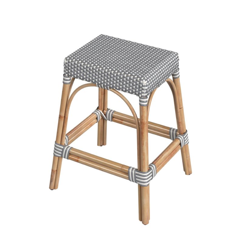 Butler Specialty Company - Robias 24.5 in. Seat Height Rectangular Rattan Backless Counter Height Stool, White and Gray Dot - 5513329