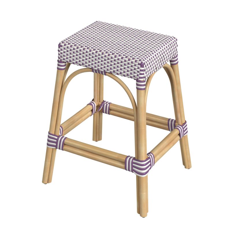 Butler Specialty Company - Robias 24.5 in. Seat Height Rectangular Rattan Backless Counter Height Stool, White and Purple Dot - 5513429