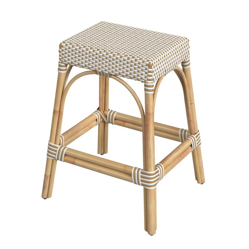 Butler Specialty Company - Robias 24.5 in. Seat Height Rectangular Rattan Backless Counter Height Stool, White and Tan Dot - 5513415