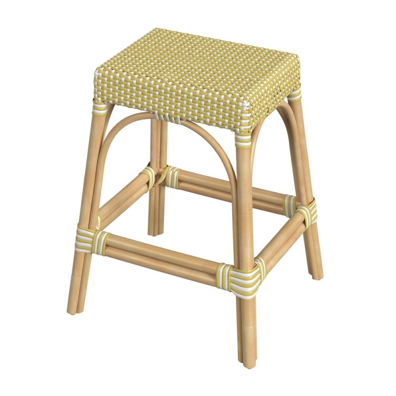 Butler Specialty Company - Robias 24.5 in. Seat Height Rectangular Rattan Backless Counter Height Stool, Yellow and White Dot - 5513431