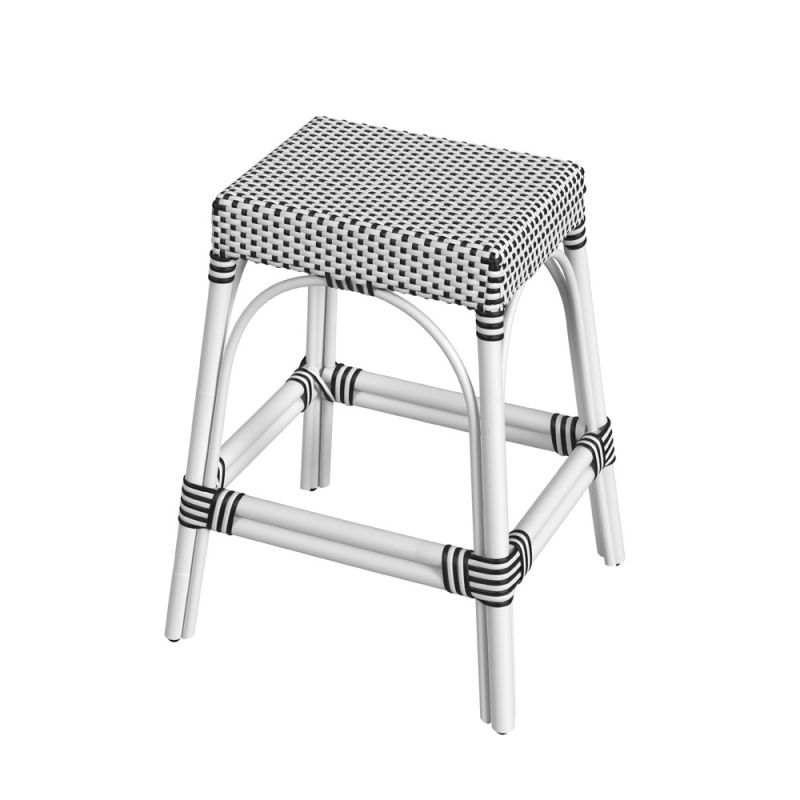 Butler Specialty Company - Robias 24.5 in. Seat Height Rectangular Rattan Backless Counter Height Stool, White and Black Dot - 5513288