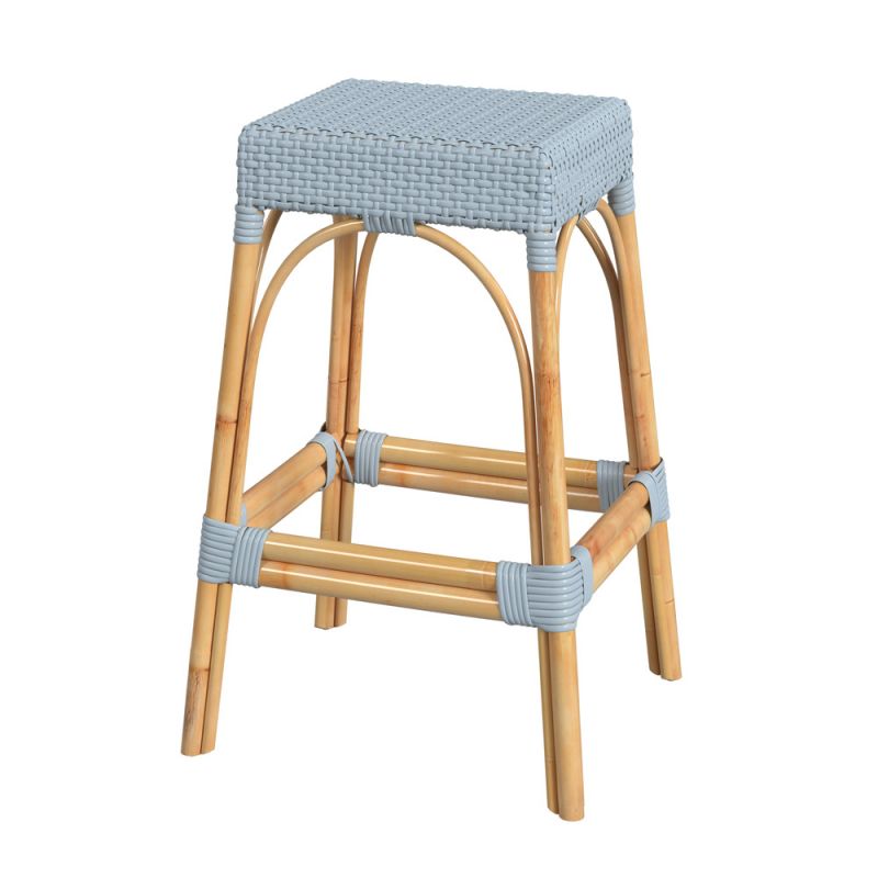 Butler Specialty Company - Robias 30 in. Seat Height Rectangular Rattan Bar Height Backless Stool with Footrest, Baby Blue - 5604341