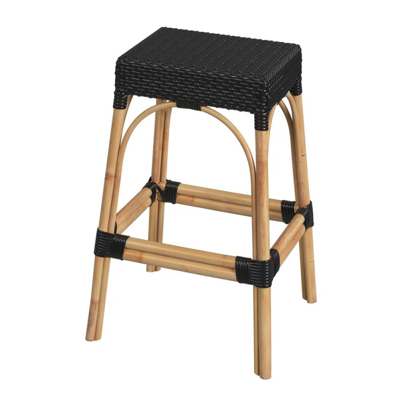 Butler Specialty Company - Robias 30 in. Seat Height Rectangular Rattan Bar Height Backless Stool with Footrest, Black - 5604425