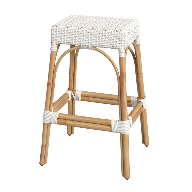 Butler Specialty Company - Robias 30 in. Seat Height Rectangular Rattan Bar Height Backless Stool with Footrest, Glossy White - 5604304