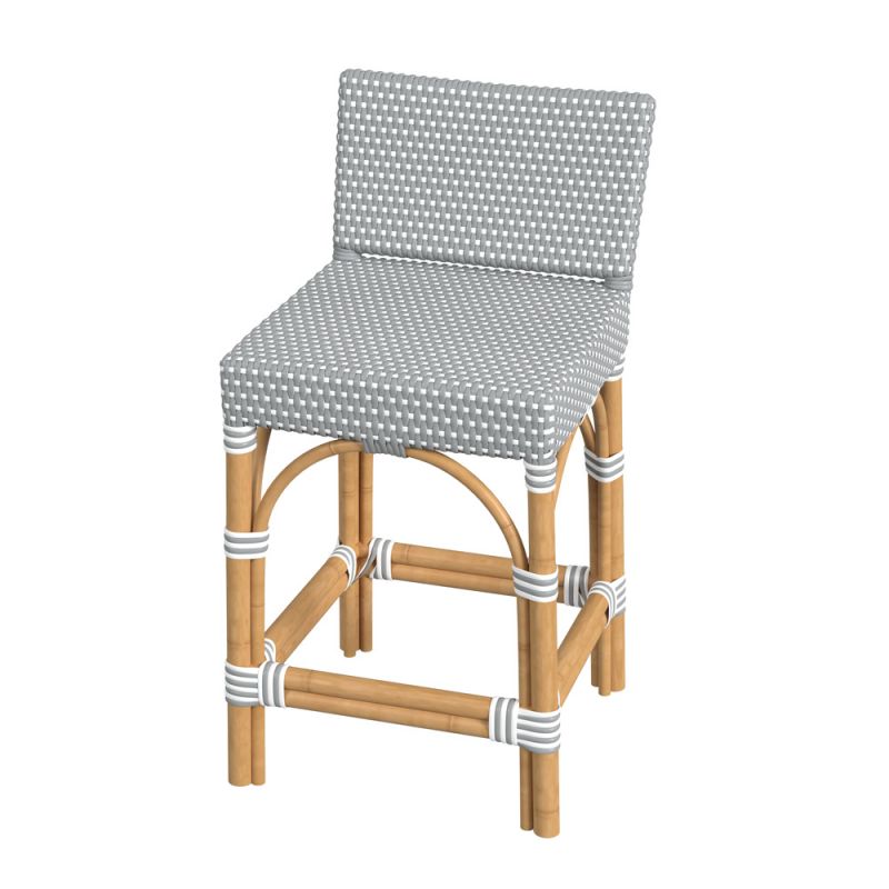 Butler Specialty Company - Serienna 24.5 in. Seat Height Rectangular Rattan Low Back Counter Height Stool, Gray and White - 5585329